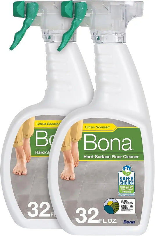 Bona Multi-Surface Floor Cleaner Spray - 32 fl oz - Lemon Mint Scent - Refillable - Residue-Free Floor Cleaning Solution for Stone, Tile, Laminate, and Vinyl Floors (Pack of 2)