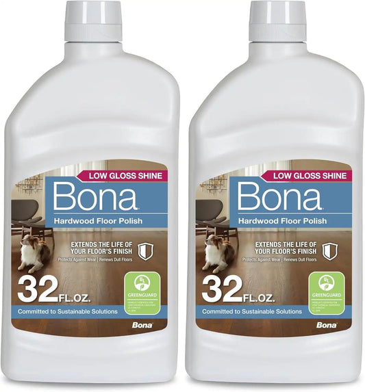 Bona Hardwood Floor Polish - 32 fl oz - Low Gloss Shine - Polish for Wood Floors - Protects and Renews Dull Flooring - Covers 500 sq ft (Pack of 2)