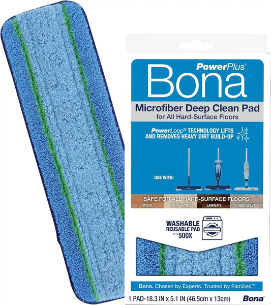 Bona Mop Microfiber Deep Cleaning Pad for Hardwood & Hard Surface Floors - 1-Pack - For Use With Bona Mops - Dual Zone Cleaning