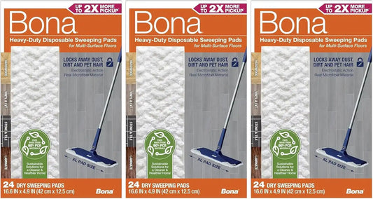 Bona Sweeping Pads for Multi-Surface Floors - Heavy-Duty & Disposable XL Microfiber Pads Sweep Away Dust, Dirt, & Pet Hair (Pack of 72)