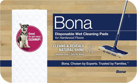 Bona Hardwood Floor Disposable Wet Cleaning Pads - 12 cleaning pads per pack - unscented - Use with Bona Mops - Residue-Free Floor Cleaning Solution for Wood Floors