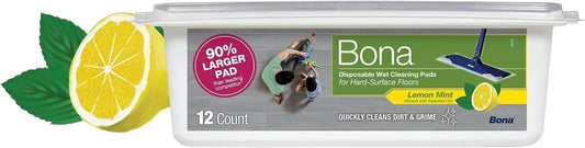 Bona® Disposable Wet Cleaning Pads for Hard-Surface Floors, Lemon Mint Scent 12 Count (Pack of 6)