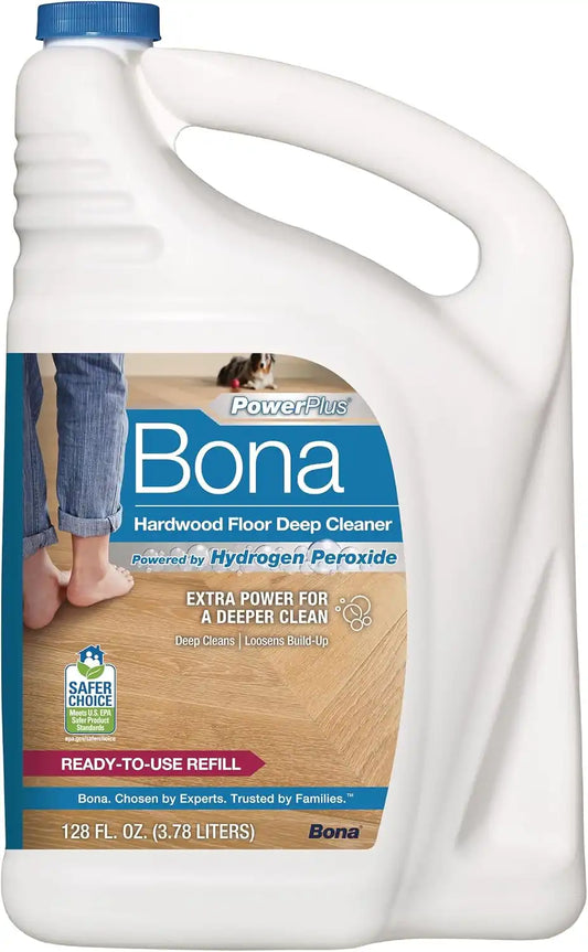 Bona PowerPlus Hardwood Floor Deep Cleaner Refill - 128 fl oz - Refill for Bona Spray Mops and Spray Bottles - Residue-Free Floor Cleaning Solution for Wood Floors