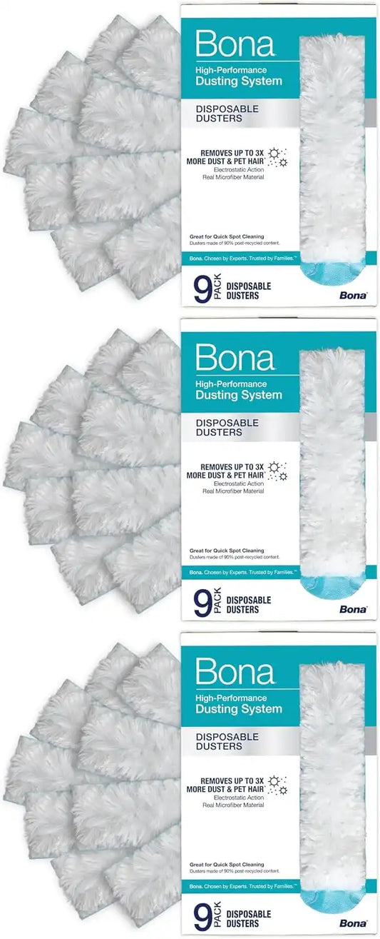 Bona Disposable Duster Refills - High Performance Dusting System - Microfiber Dusters Remove Dust and Pet Hair for Quick Spot Cleaning, 9 Count (Pack of 3)