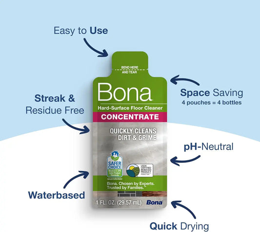 Bona Multi-Surface Floor Cleaner Concentrate - 1 fl oz - 4-Pack - Residue-Free Floor Cleaning Solution for Bona Spray Mop and Spray Bottle Refill - For Stone, Tile, Laminate, and Vinyl Floors