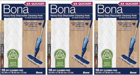 Bona Multi-Surface Floor Cleaning Pads - Refills - Heavy-Duty,Disposable,Microfiber Pads for Easy Floor Cleaning,(Pack of 54)