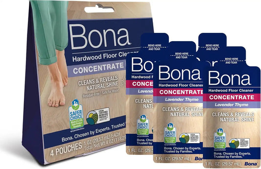 Bona Hardwood Floor Cleaner Concentrate, Lavender Thyme Scent, 1 fl oz, Pack of 4 (Makes 128 fl oz) - Residue-Free Floor Cleaning Concentrate Spray Mop and Spray Bottle Refill - For Wood Floors